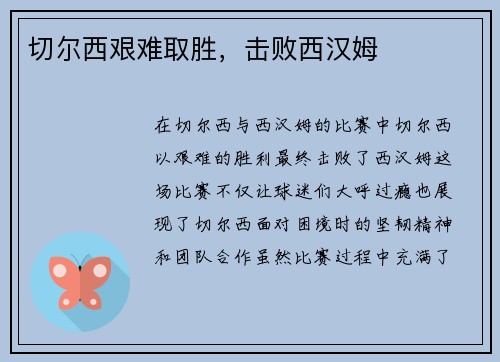 切尔西艰难取胜，击败西汉姆