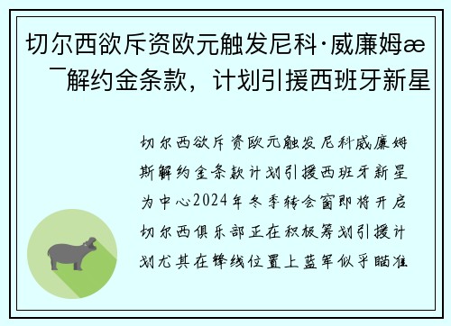切尔西欲斥资欧元触发尼科·威廉姆斯解约金条款，计划引援西班牙新星