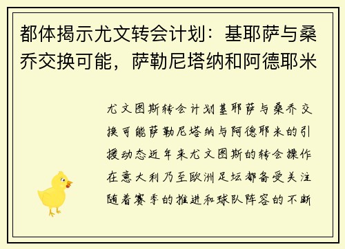 都体揭示尤文转会计划：基耶萨与桑乔交换可能，萨勒尼塔纳和阿德耶米也在关注之列